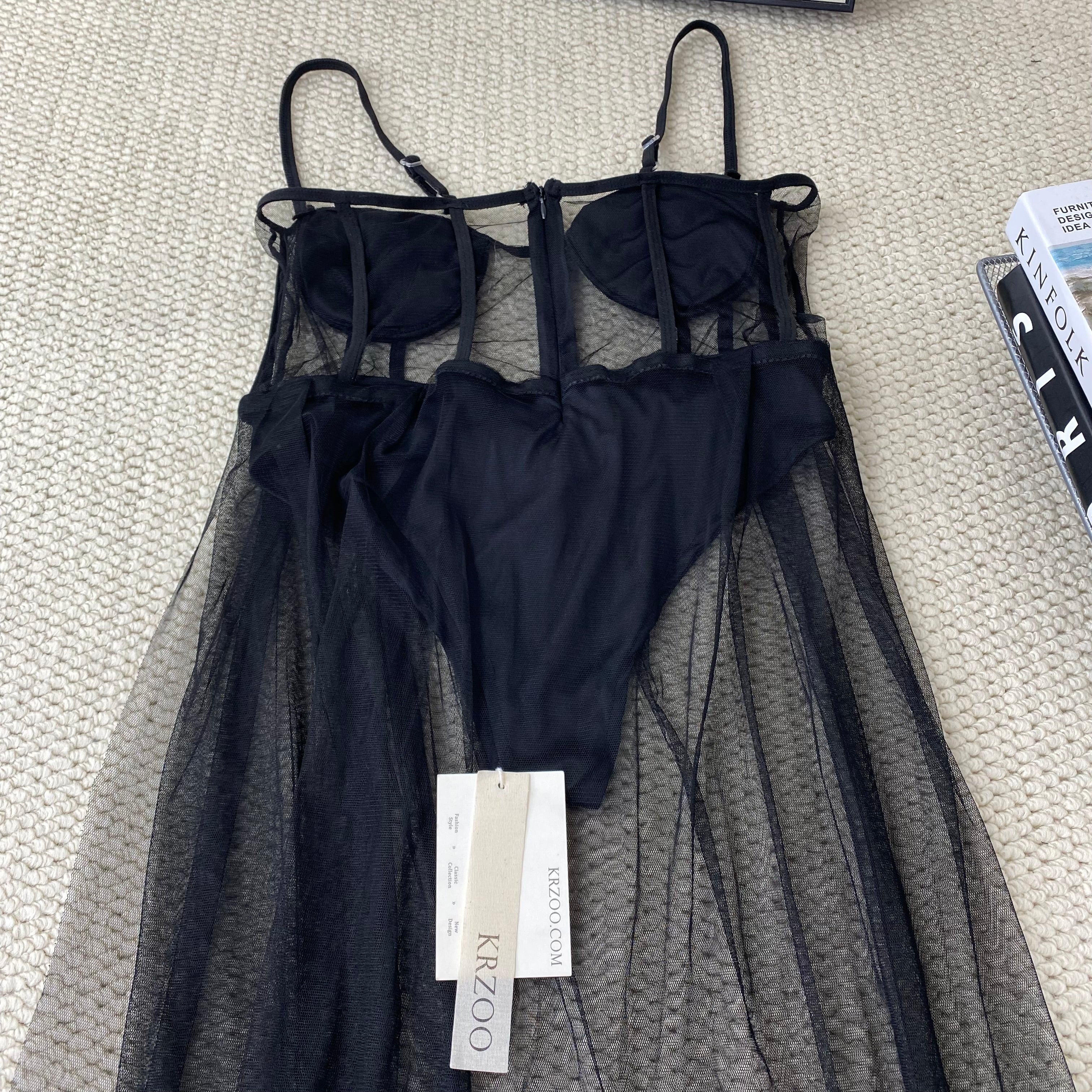 Fishbone mesh long dress