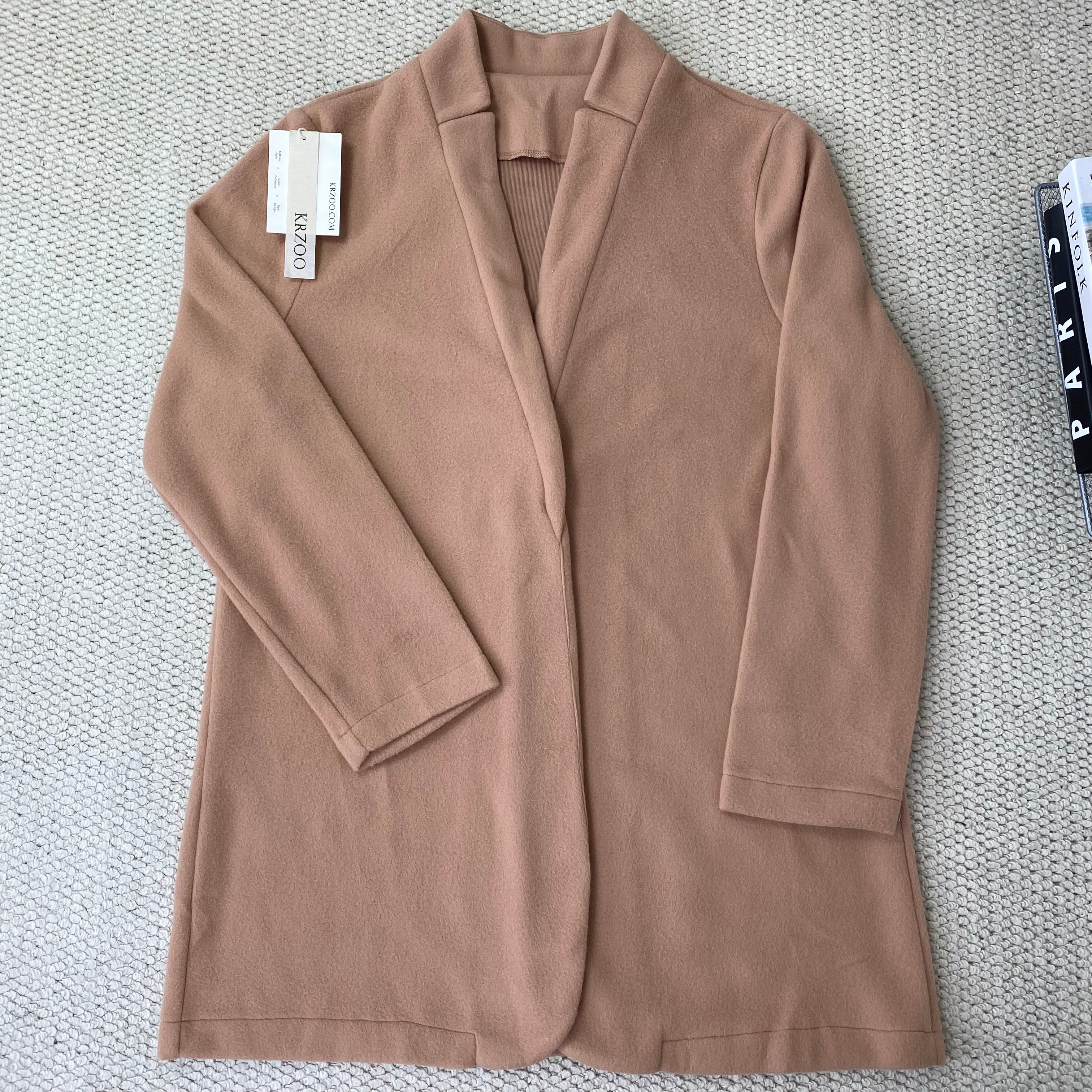 Solid-colored stand-up collar wool coat
