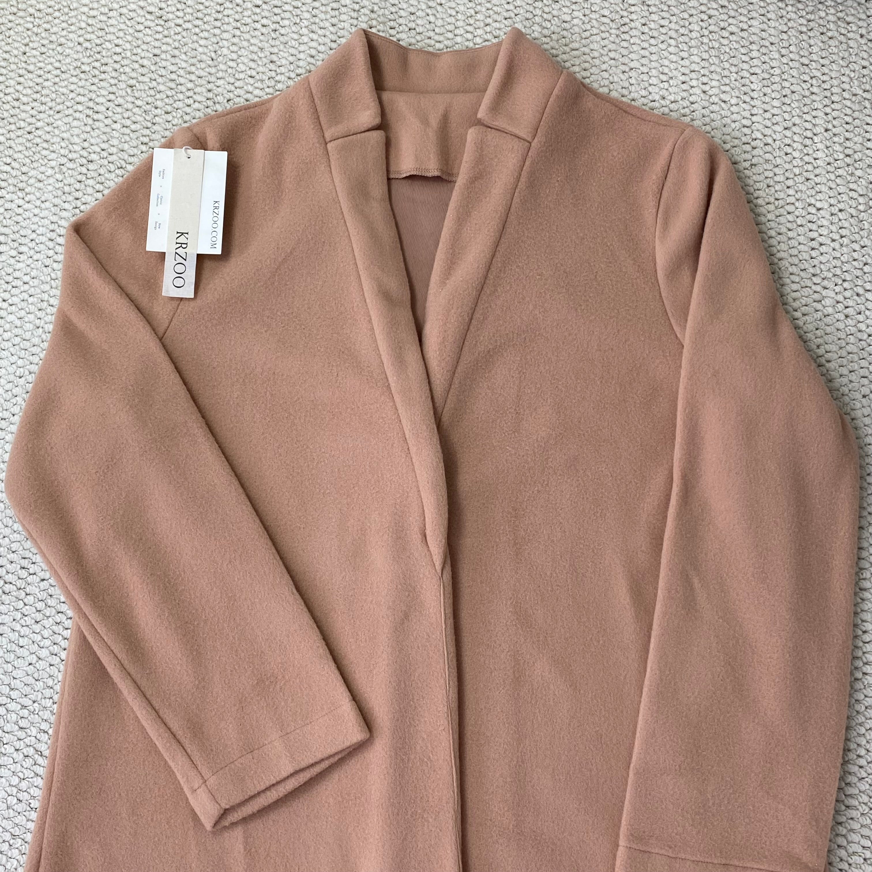 Solid-colored stand-up collar wool coat