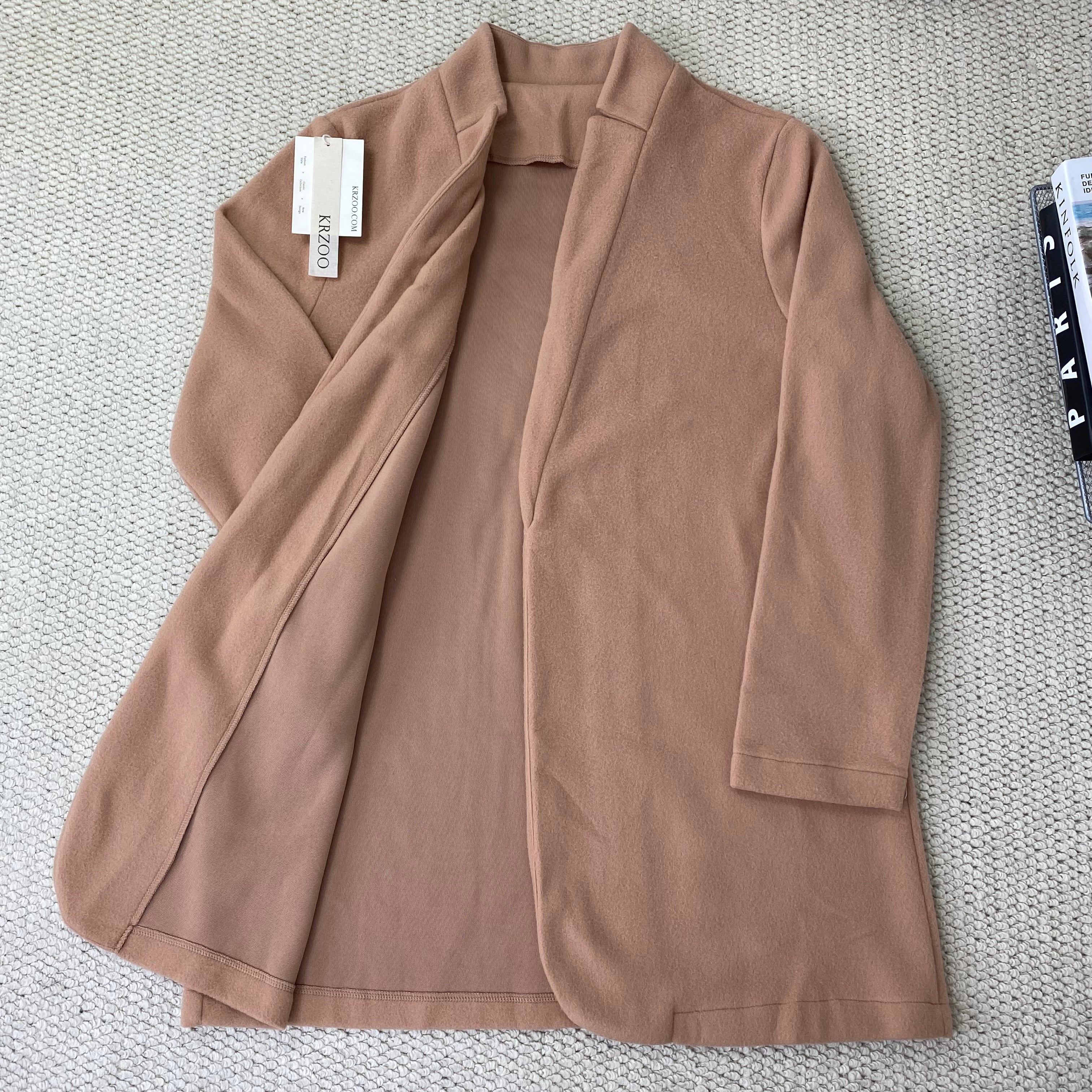 Solid-colored stand-up collar wool coat