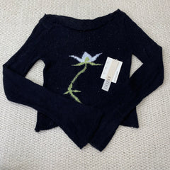 Floral short-sleeved sweater with fluttering sleeves