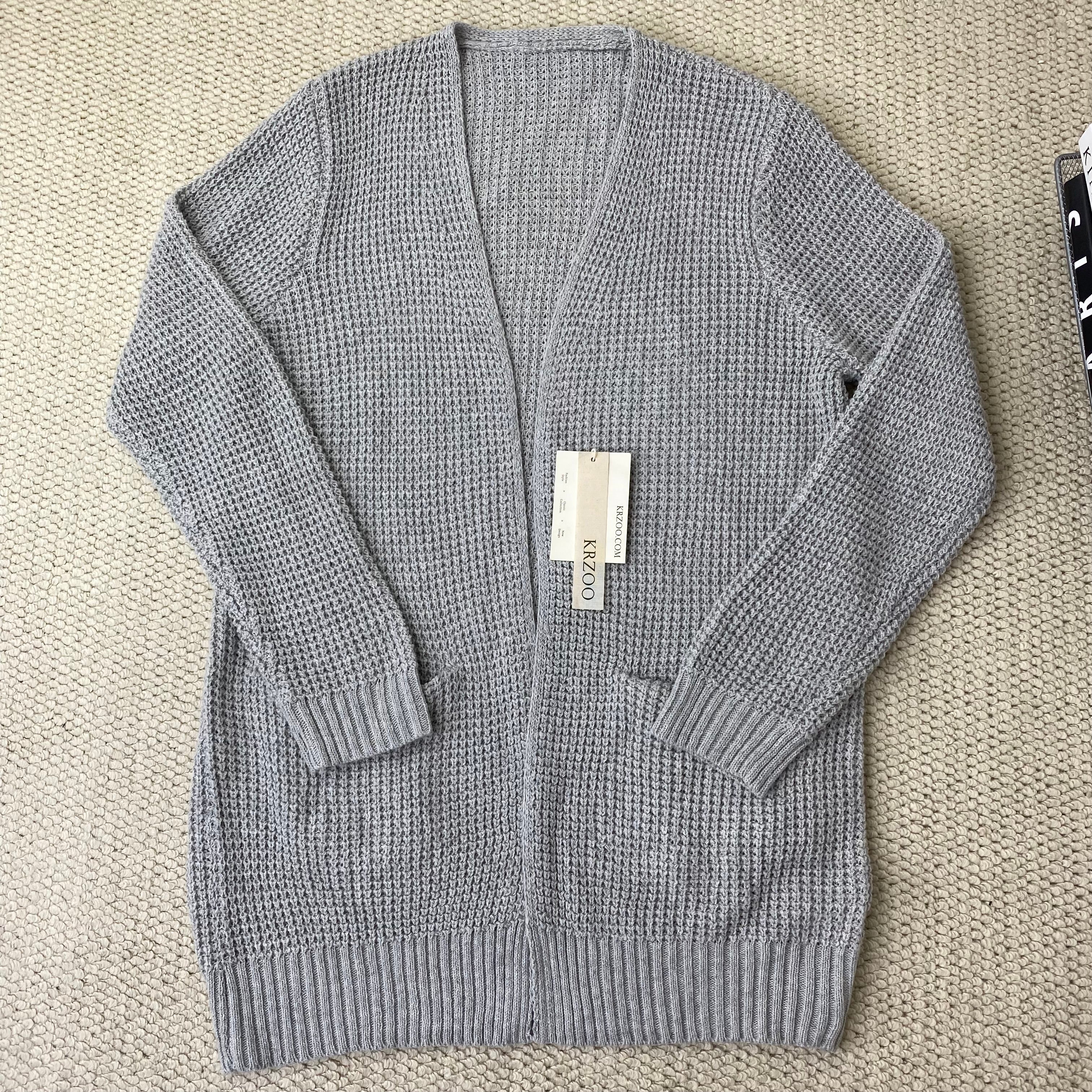 Knitted plain-colored long-sleeved cardigan jacket