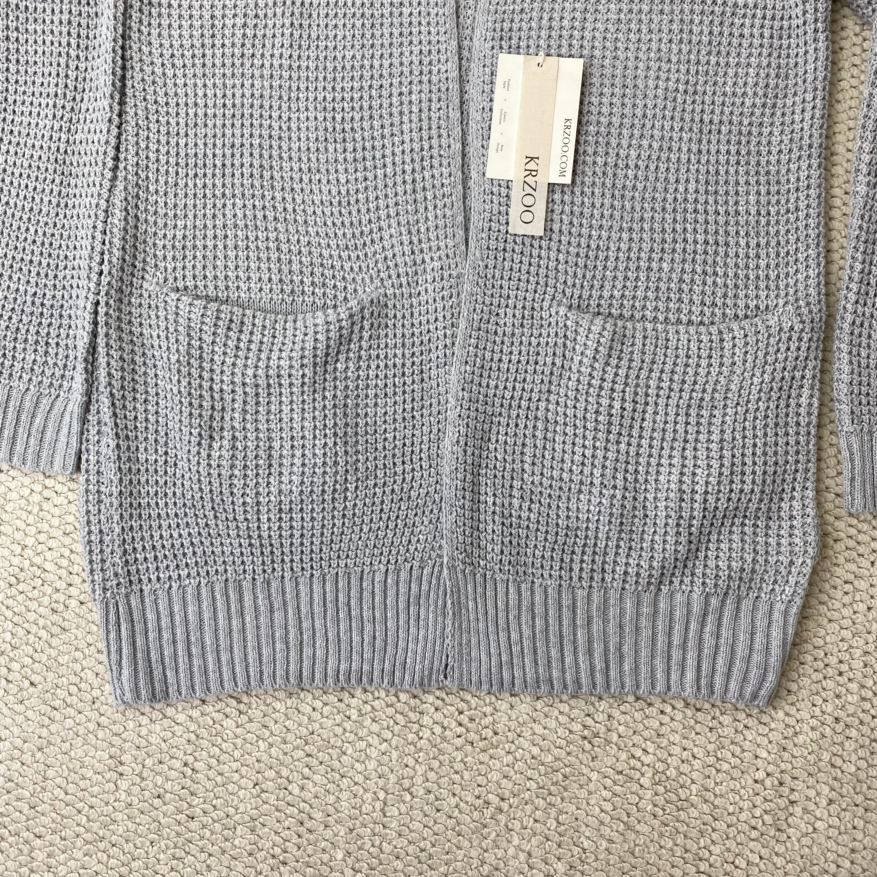 Knitted plain-colored long-sleeved cardigan jacket