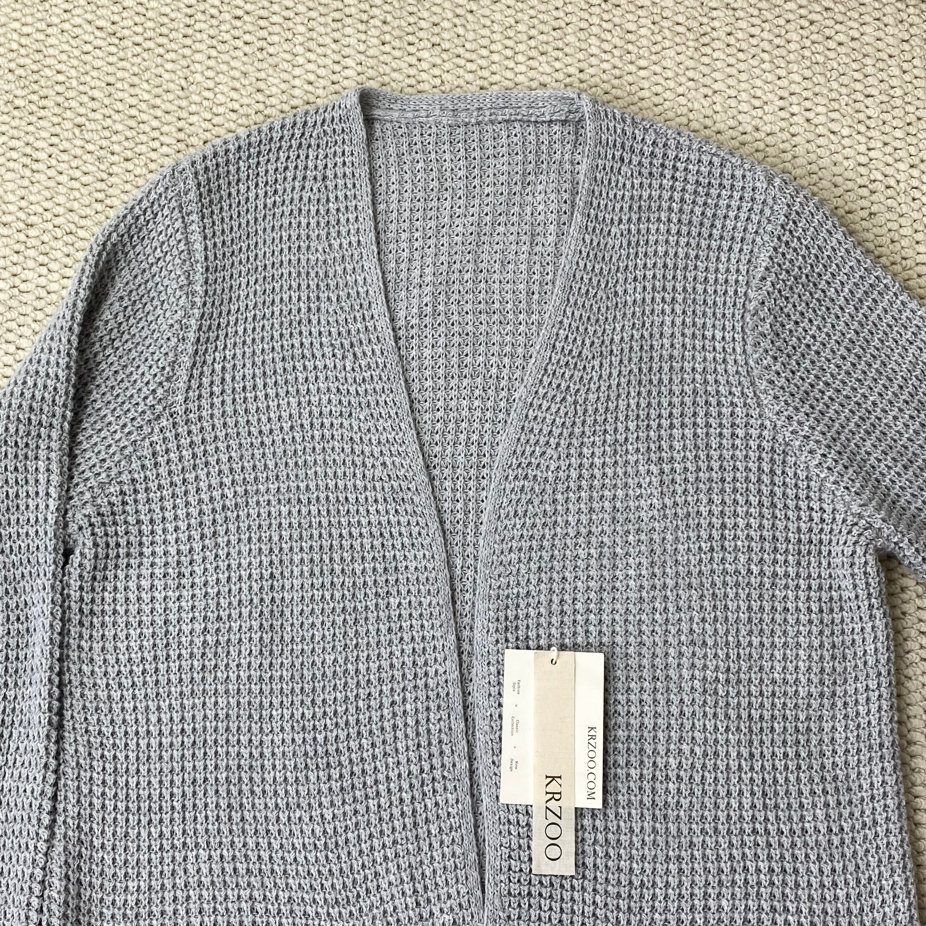 Knitted plain-colored long-sleeved cardigan jacket