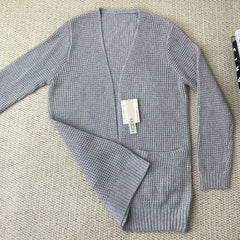 Knitted plain-colored long-sleeved cardigan jacket
