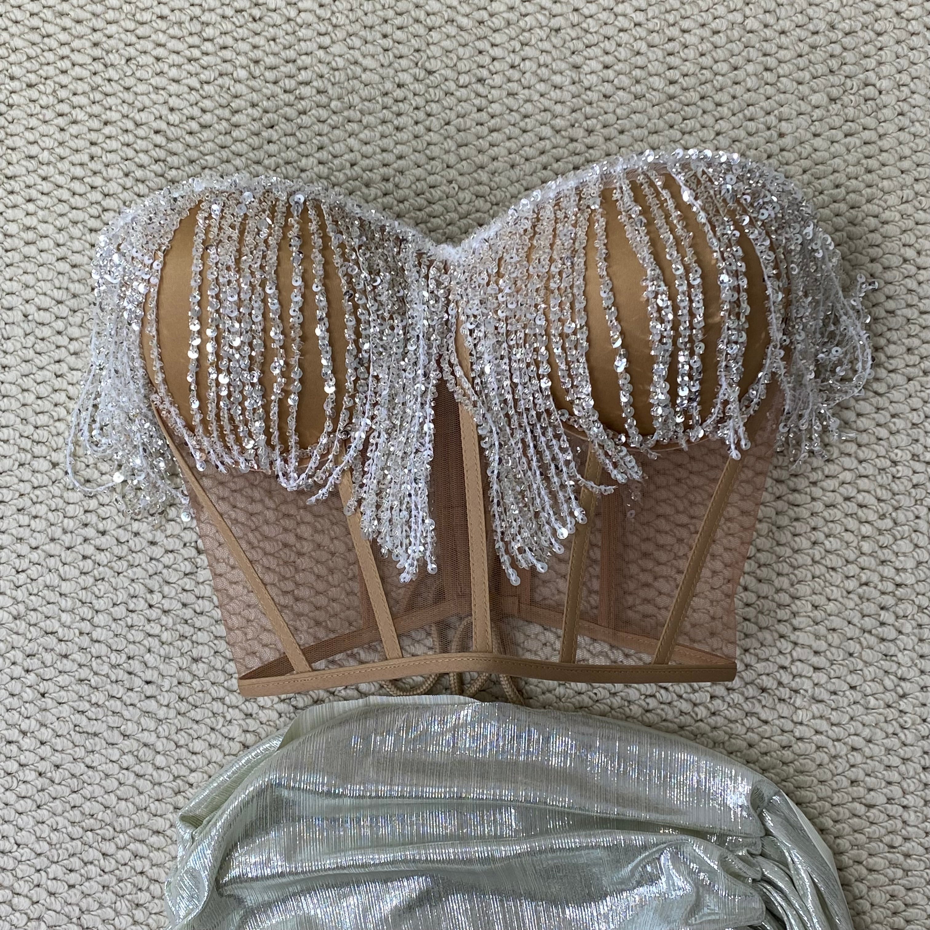 Gold strapless floor-length skirt set