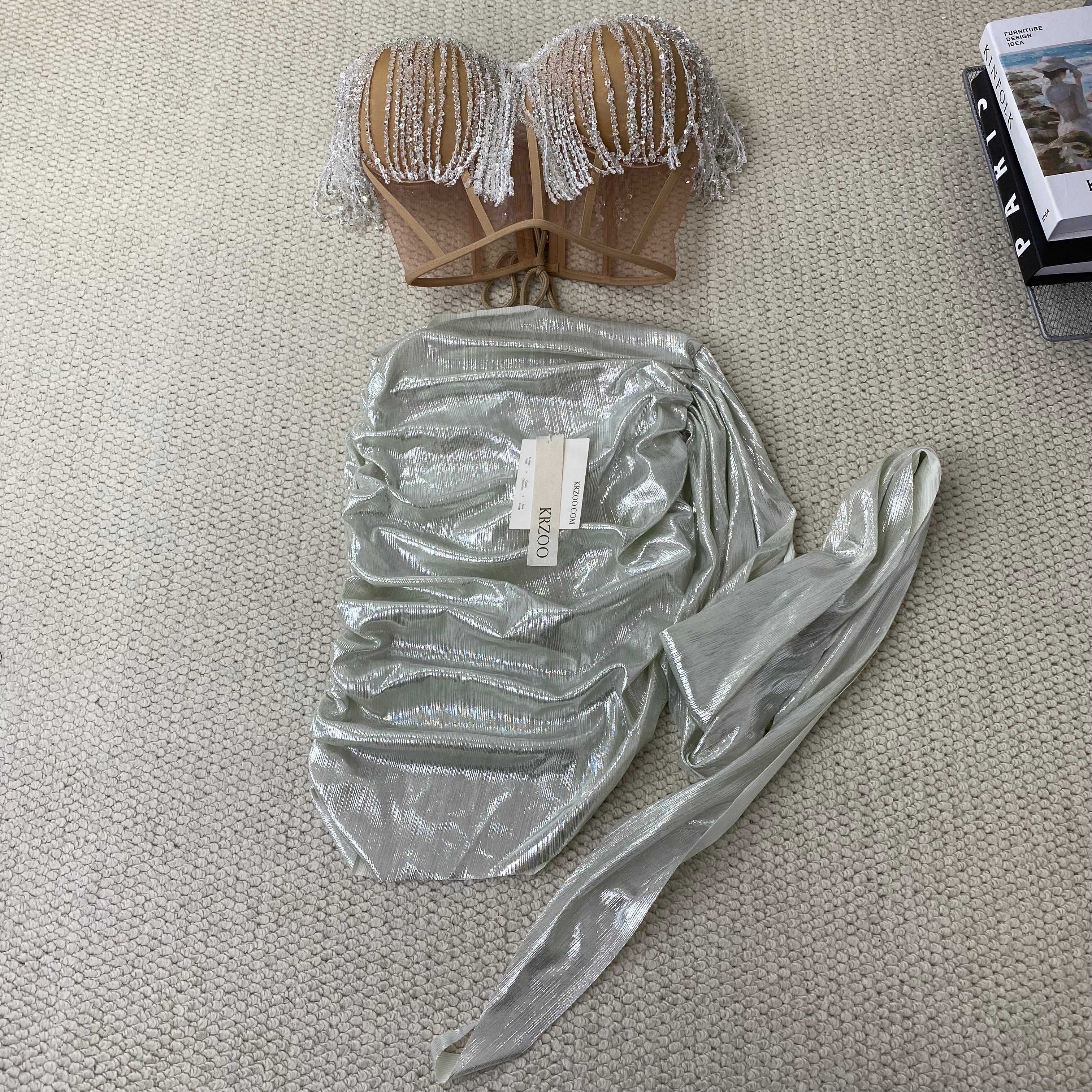 Gold strapless floor-length skirt set
