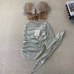 Gold strapless floor-length skirt set