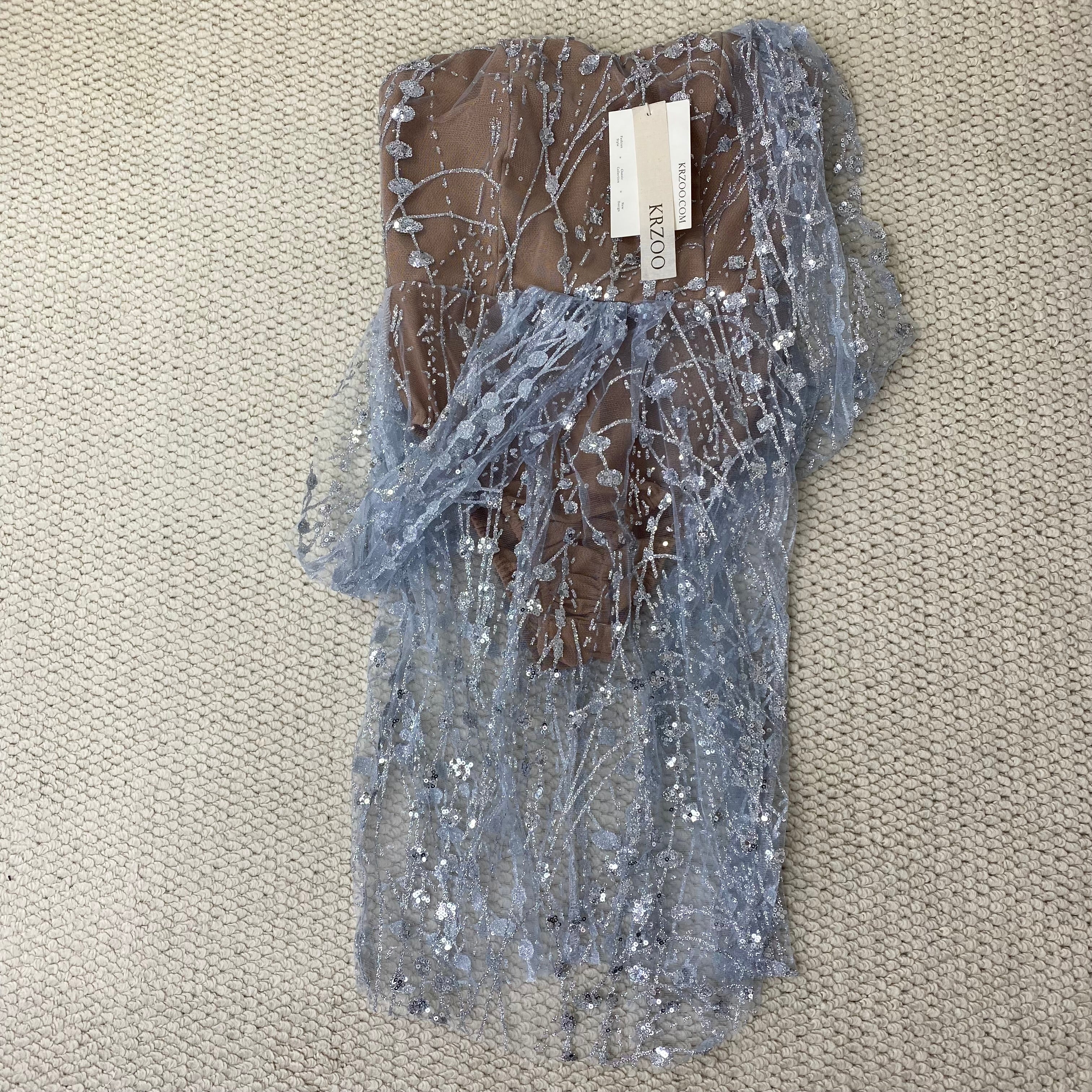 Fluffy sequin-covered bustier dress