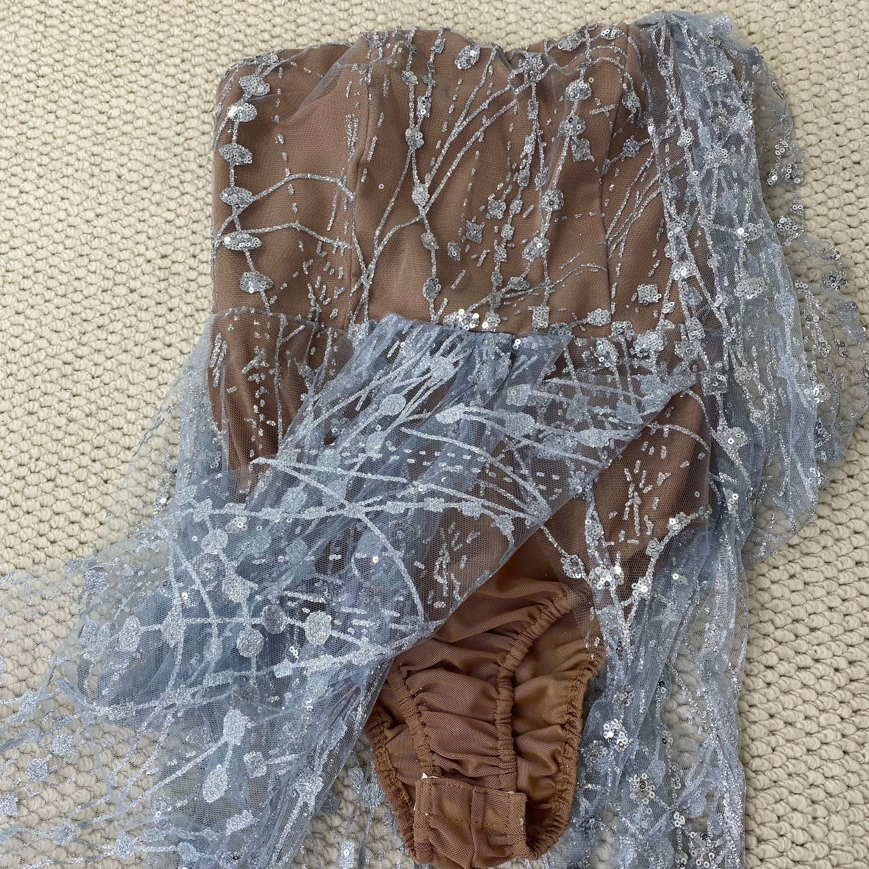 Fluffy sequin-covered bustier dress