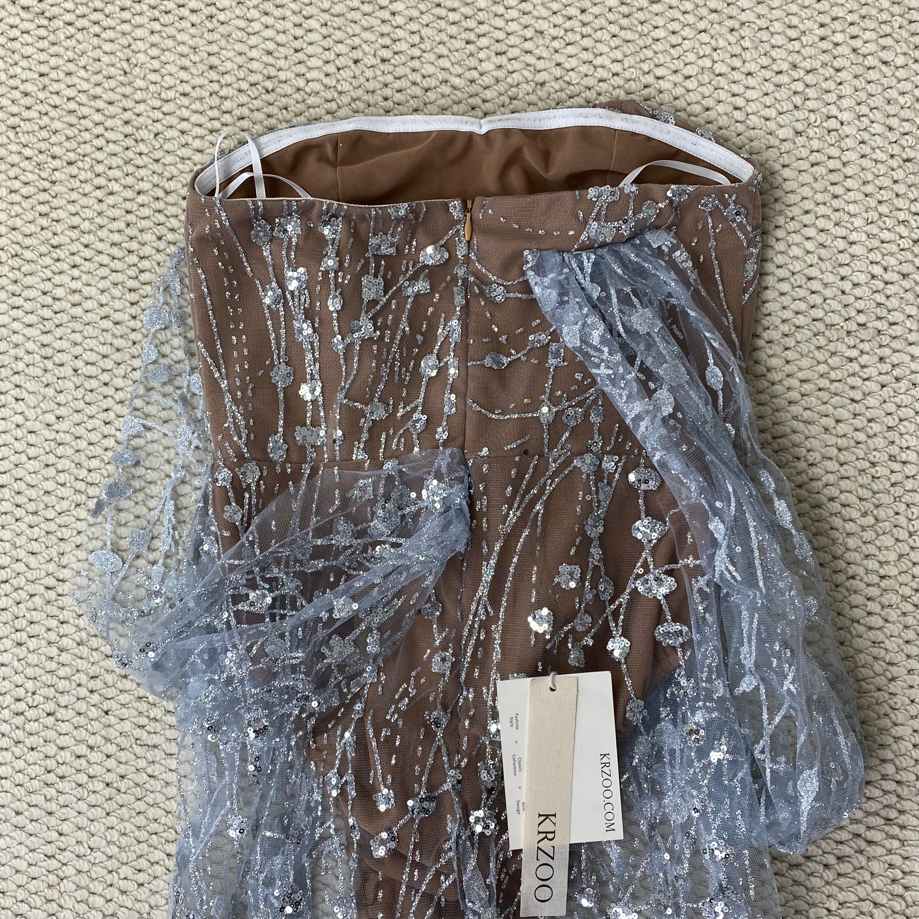 Fluffy sequin-covered bustier dress