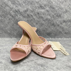 Embroidered floral mesh high heels