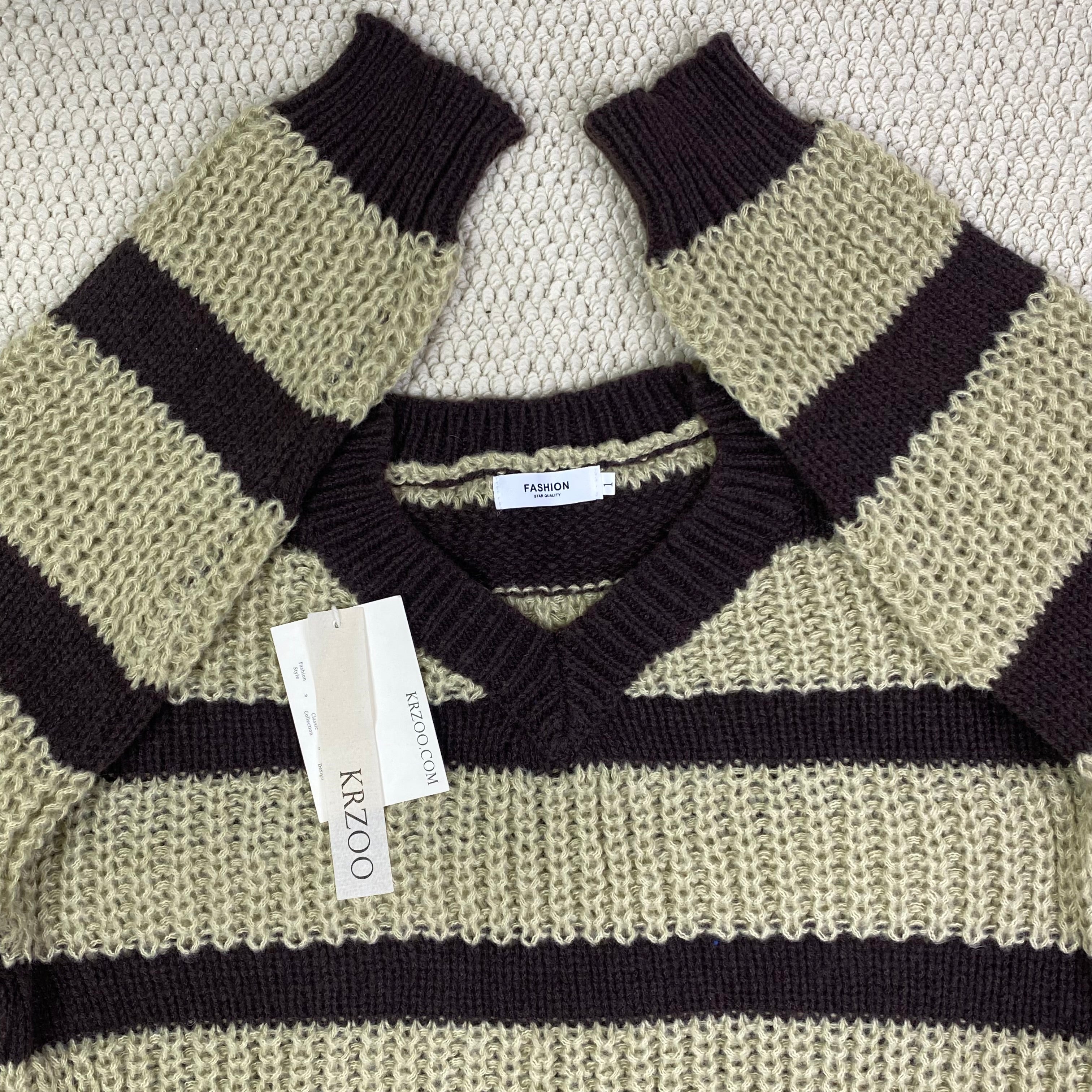 Lazy and retro long-sleeved striped sweater