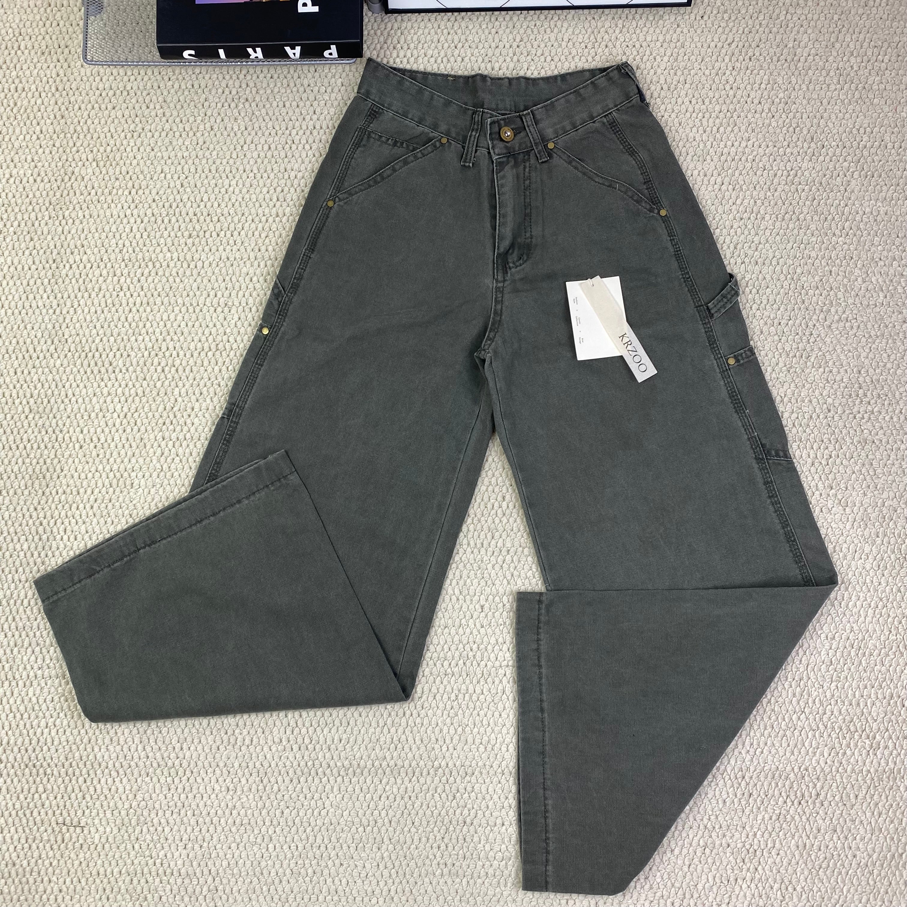 High-waisted wide-leg floor-length jeans