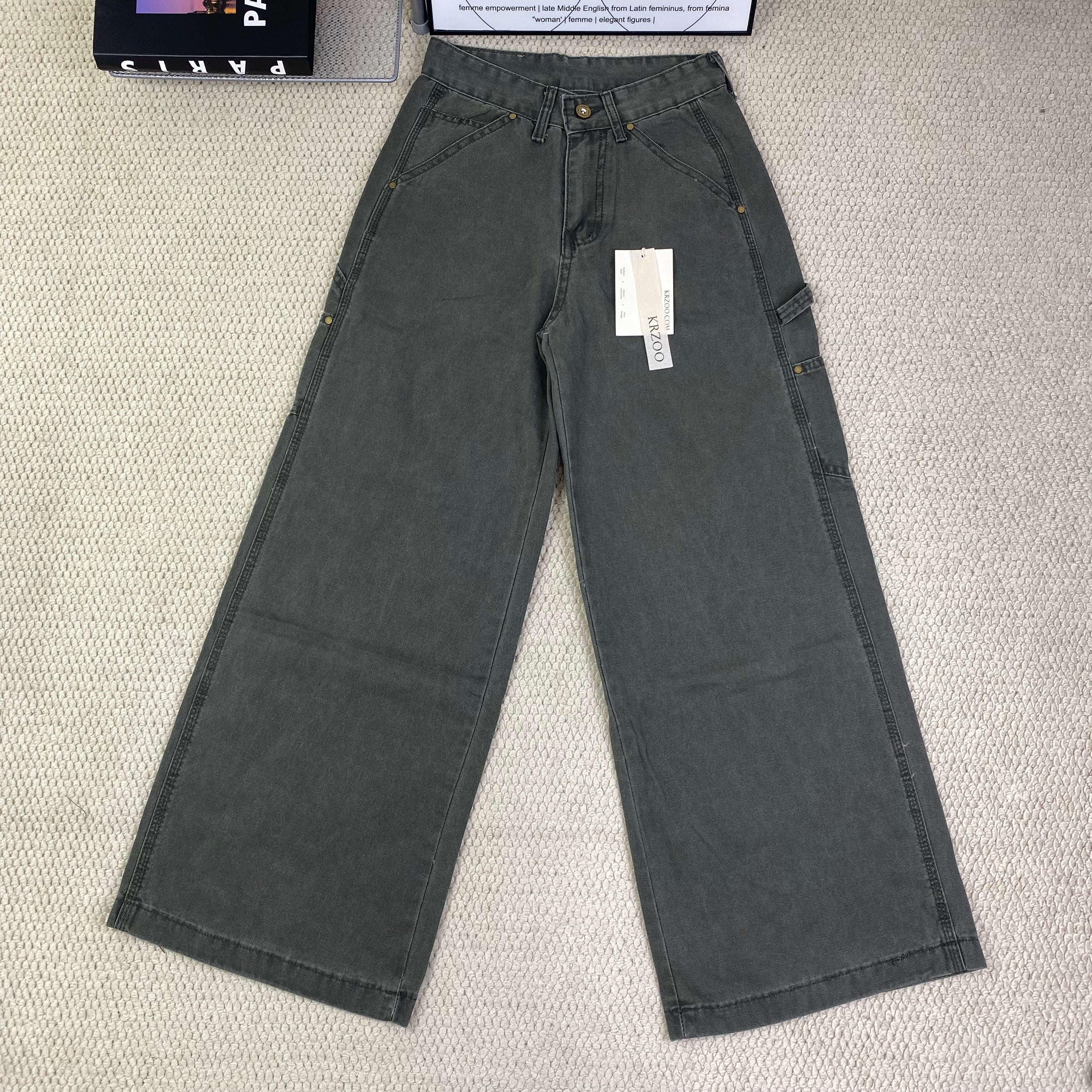 High-waisted wide-leg floor-length jeans