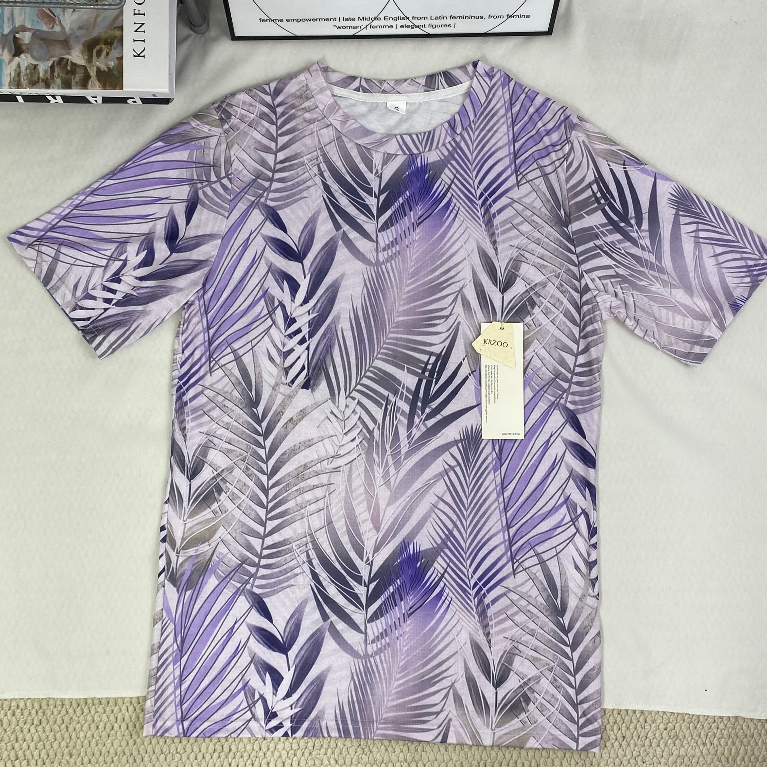 Round-neck 3D printed casual loose short-sleeved shirt