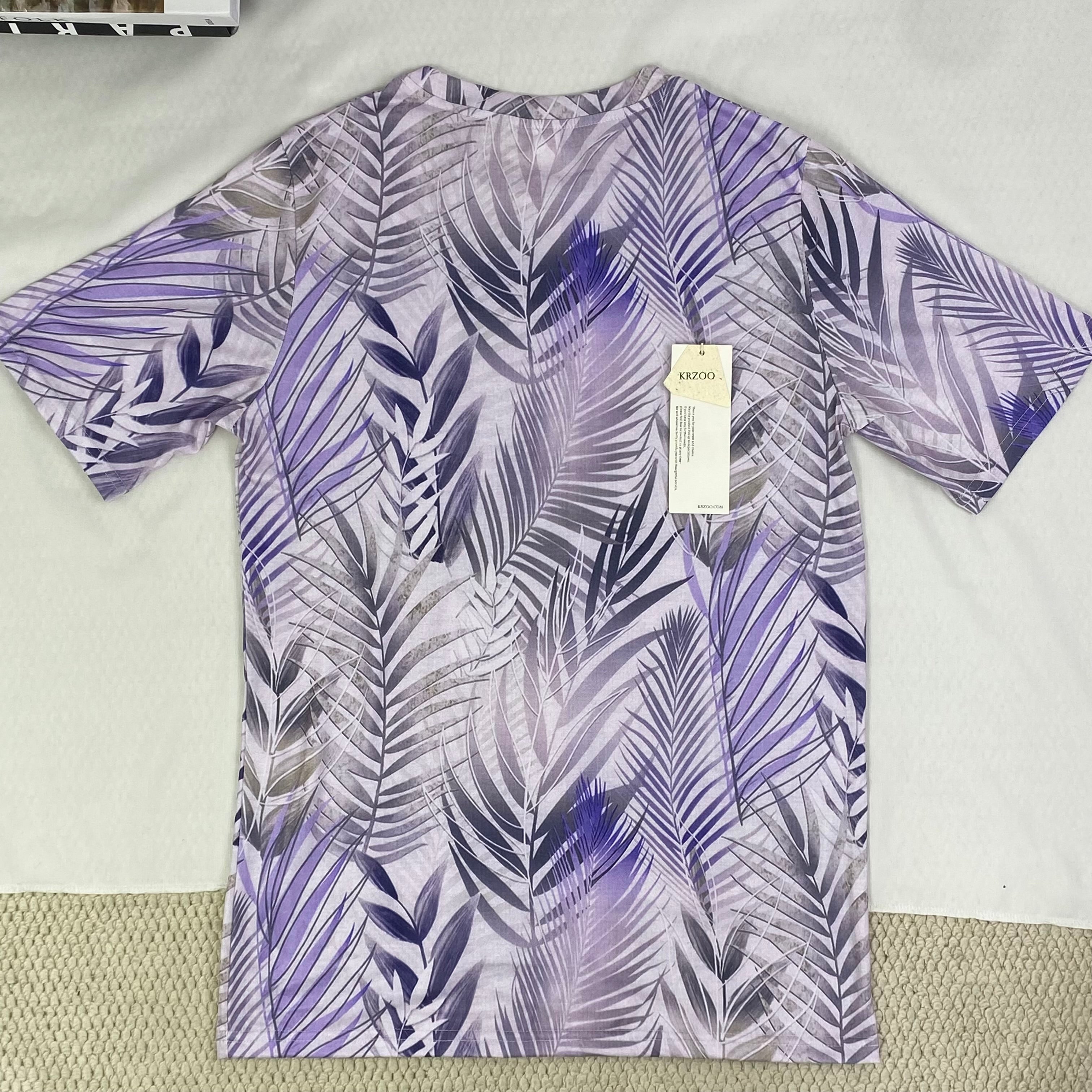 Round-neck 3D printed casual loose short-sleeved shirt
