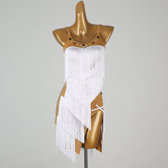 Customisable-Women's White Tassel DanceWear Dance Dress Performance Wear