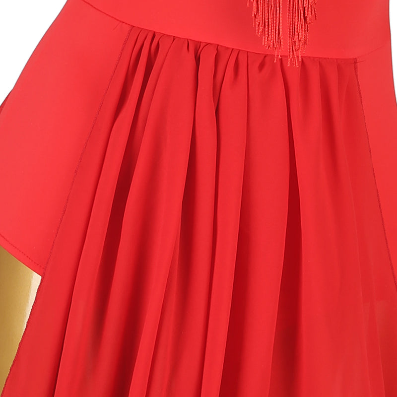 Customisable-Women's Red Tassel DanceWear Dance Dress Performance Wear