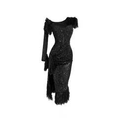 YJFY Women's Black Latin Dance Dress Dance Wear Training Performance Dress