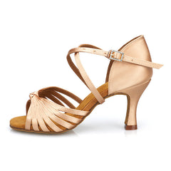 Women's Champagne Satin 7.5cm Heel Strappy Knot Latin Dance Shoes Ballroom Dance Shoes