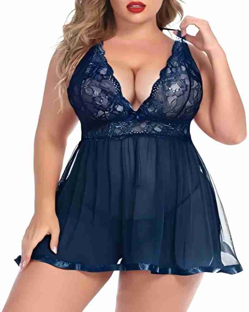 Women's Plus Size Lace Babydoll â€?Mesh Chemise Sleepwear