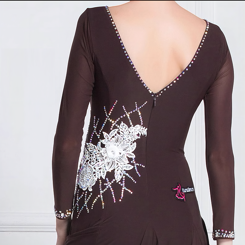 YUN Customisable-Women's Long Sleeve Applique with DiamonWaltModern Ballroom Dance Dress