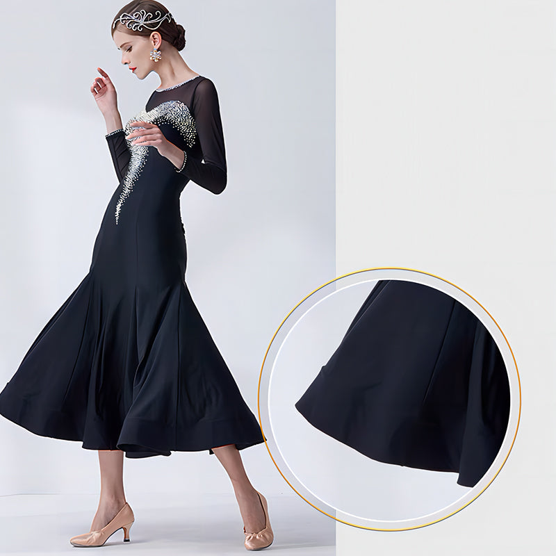 YUN Customisable-Women's Long Sleeve Mesh DiamonDress For Ballroom Dancing standard/Smooth Dress