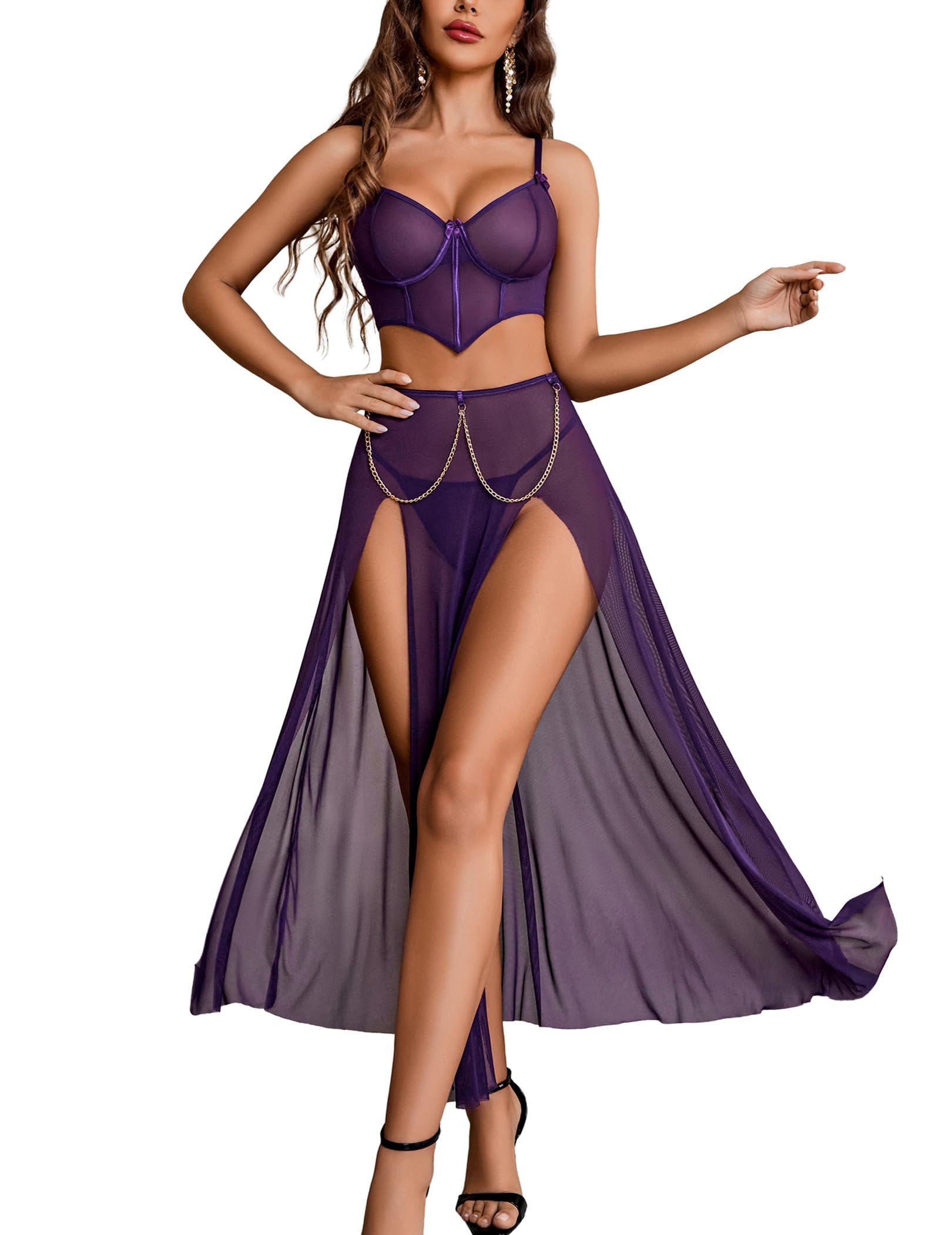 Sheer Embellished Corset Dress Two-Piece  Dress Set