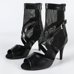 Women's Black Leatherette Rubber Sole Customized Heel Heels Dancer Boots JazSalsa Dancing Shoes