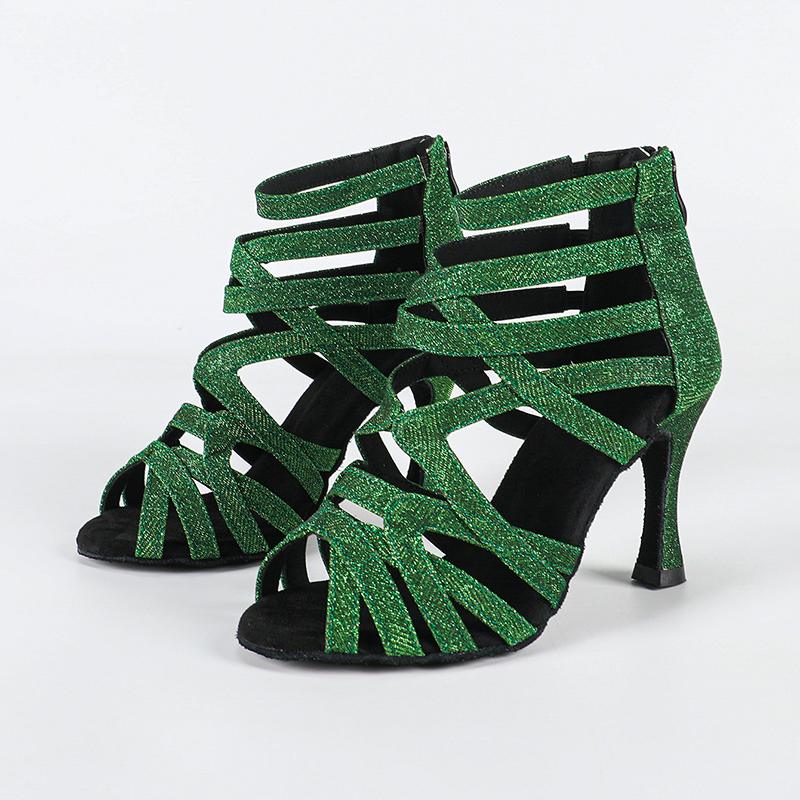 Women's Green Gliiter Customized Heels Dance Boots JazSalsa Dancing Shoes