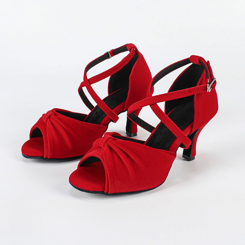 Women's Burgundy Customized Heel Latin Dance Shoes