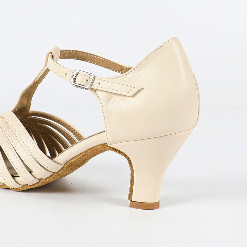Women's PU Beige Leather Retro Customized Heel Ballroom Dance Shoes Character Dance Shoes