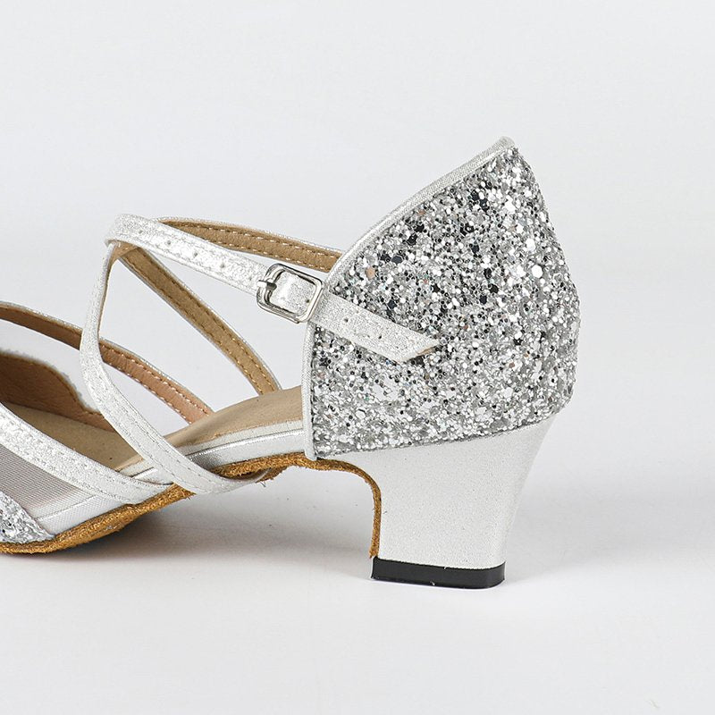 Women's Silver Sparkling Glitter Customized Heels Ballroom Dance Shoes Modern Shoes