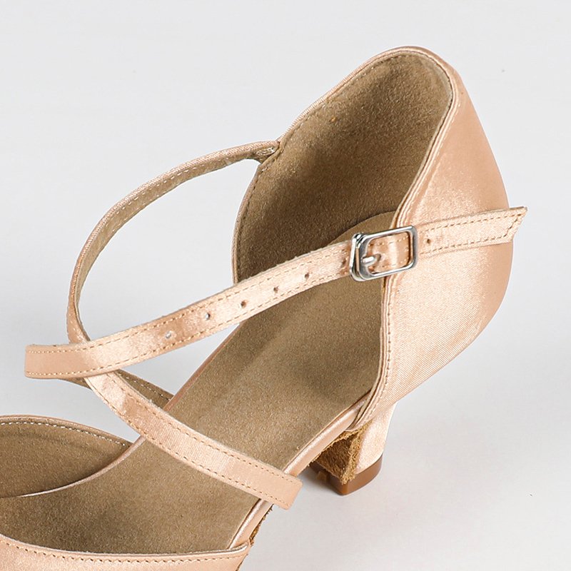 Women's Flesh Pink Satin Customized Heel Closed Toe Ballroom Dance Shoes Modern Shoes
