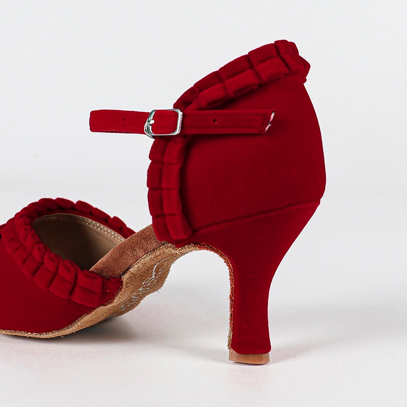 Women's Customized Heel Red Velvet Latin Shoes Ballroom Dance Shoes