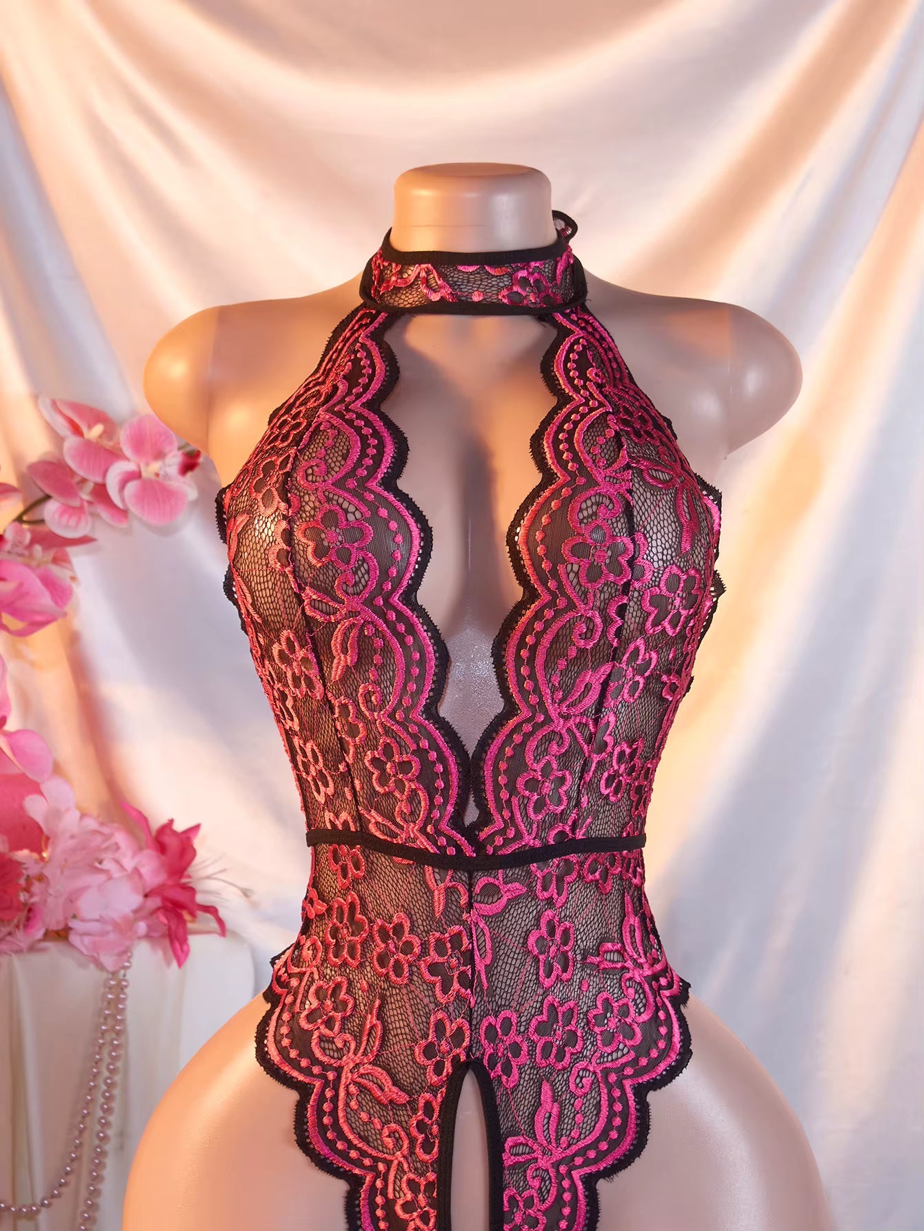 Model LT358Cross Hollow Crotchless Fishnet Bodysuits