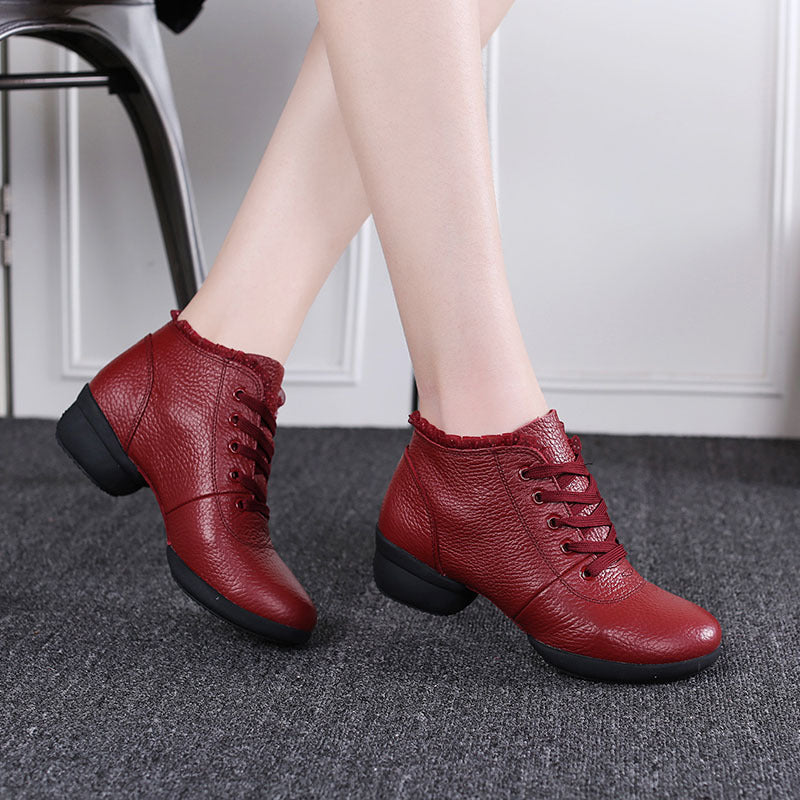 Women's Leather Lace-up 4cm Heel Dance Sneakers Practice Dance Shoes JazDance