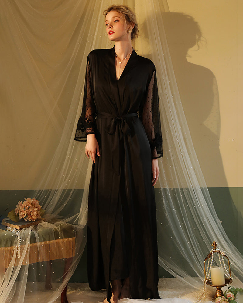 Satin Lace Long Sleeve Night Robe
