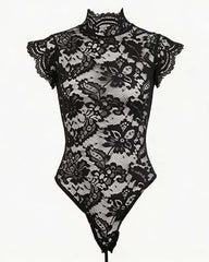 Floral Lace Bodysuit Lingerie with Crisscross Lace-Up Open Back