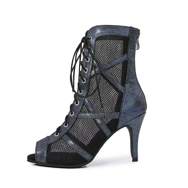 Women's Black Customized Dance Heels Rubber Sole Peep Toe Lace-up JazShoes Dance Boots