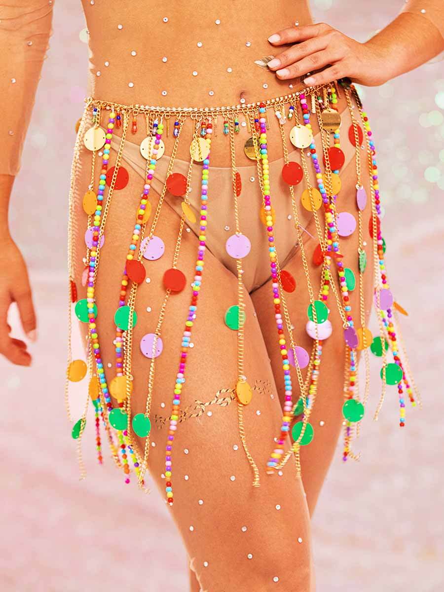 Sparkly Tassel Skirt - Sequin Beaded Metal Chain Skirt
