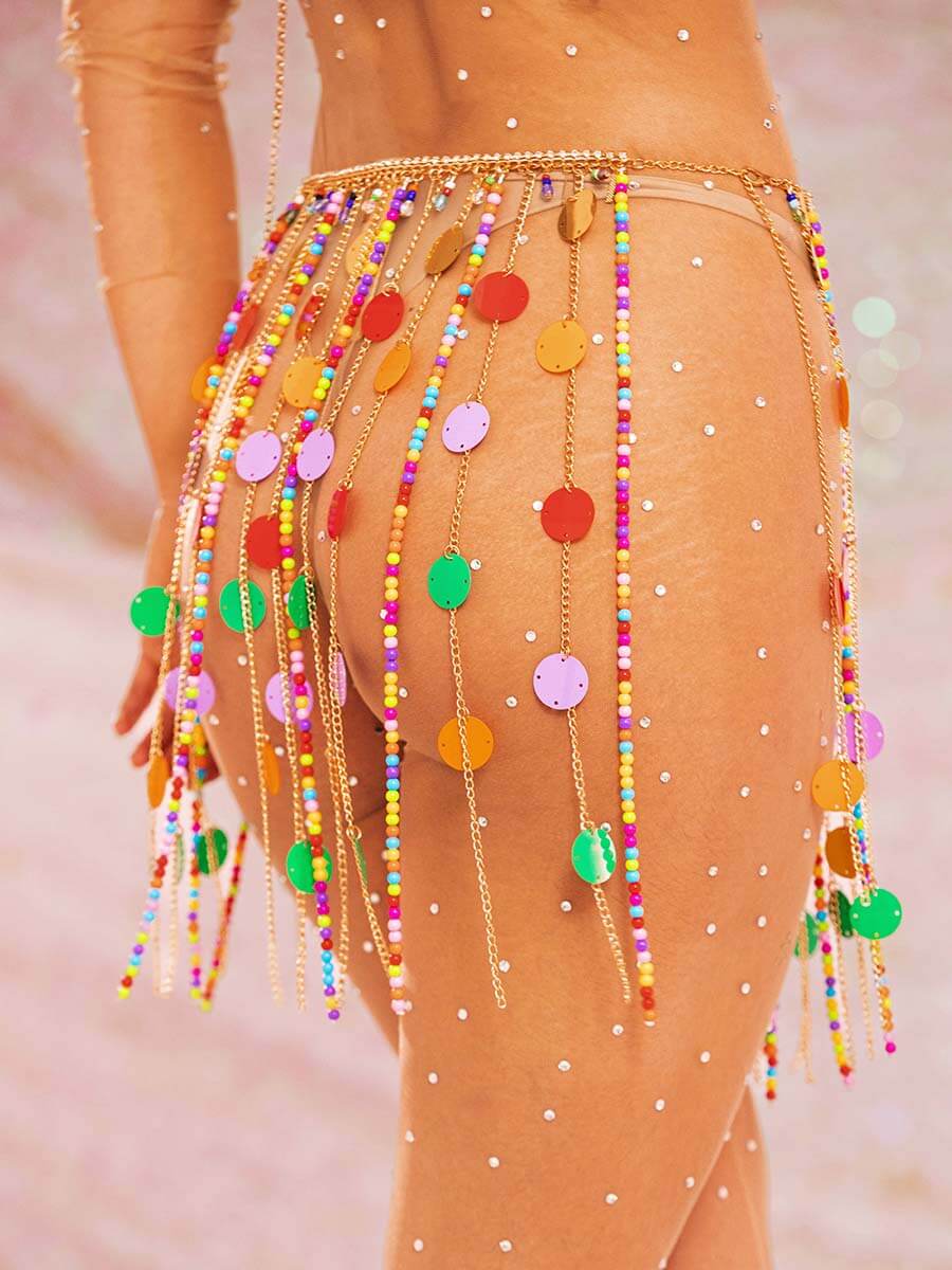 Sparkly Tassel Skirt - Sequin Beaded Metal Chain Skirt