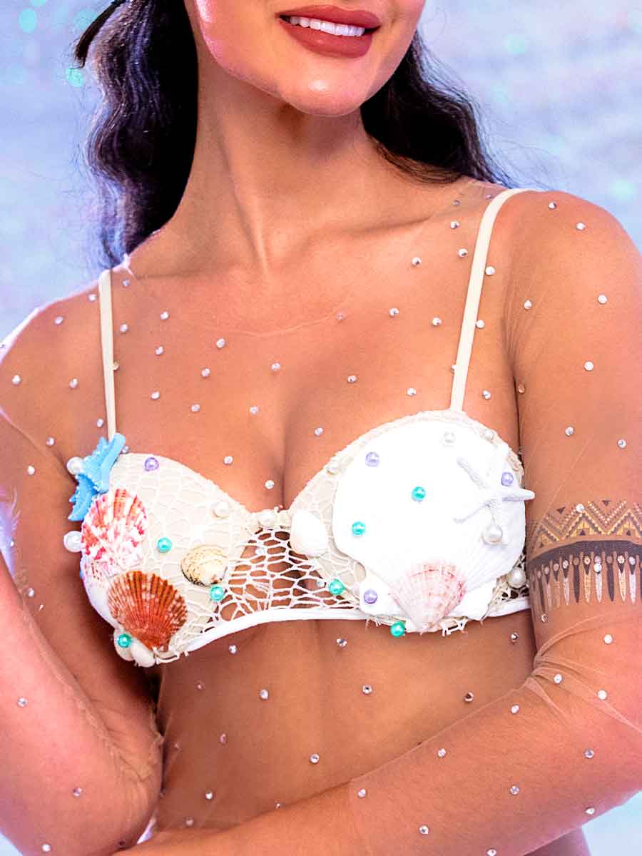 Pearl Mermaid Bra - Bohemian Style White Shell Bra