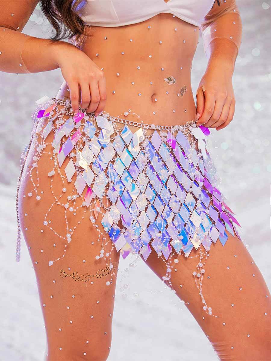 Womens Sequin Skirt - Diamond Sequin Pearl Mini Skirt