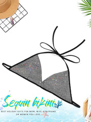 Thin-Strap Silver Sequin Bra