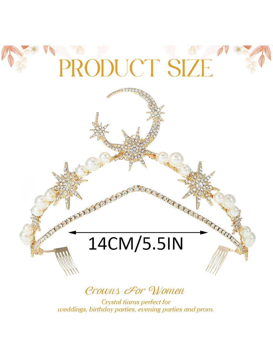 Gold Star and Moon Crown with Pearls