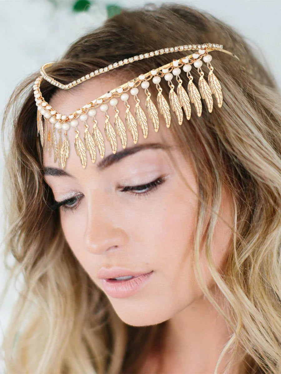 Metal Leaf Tassel Goddess Headdress
