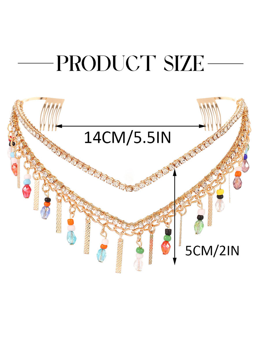 Rhinestone Crown with Colorful Beads & Swinging Tassels