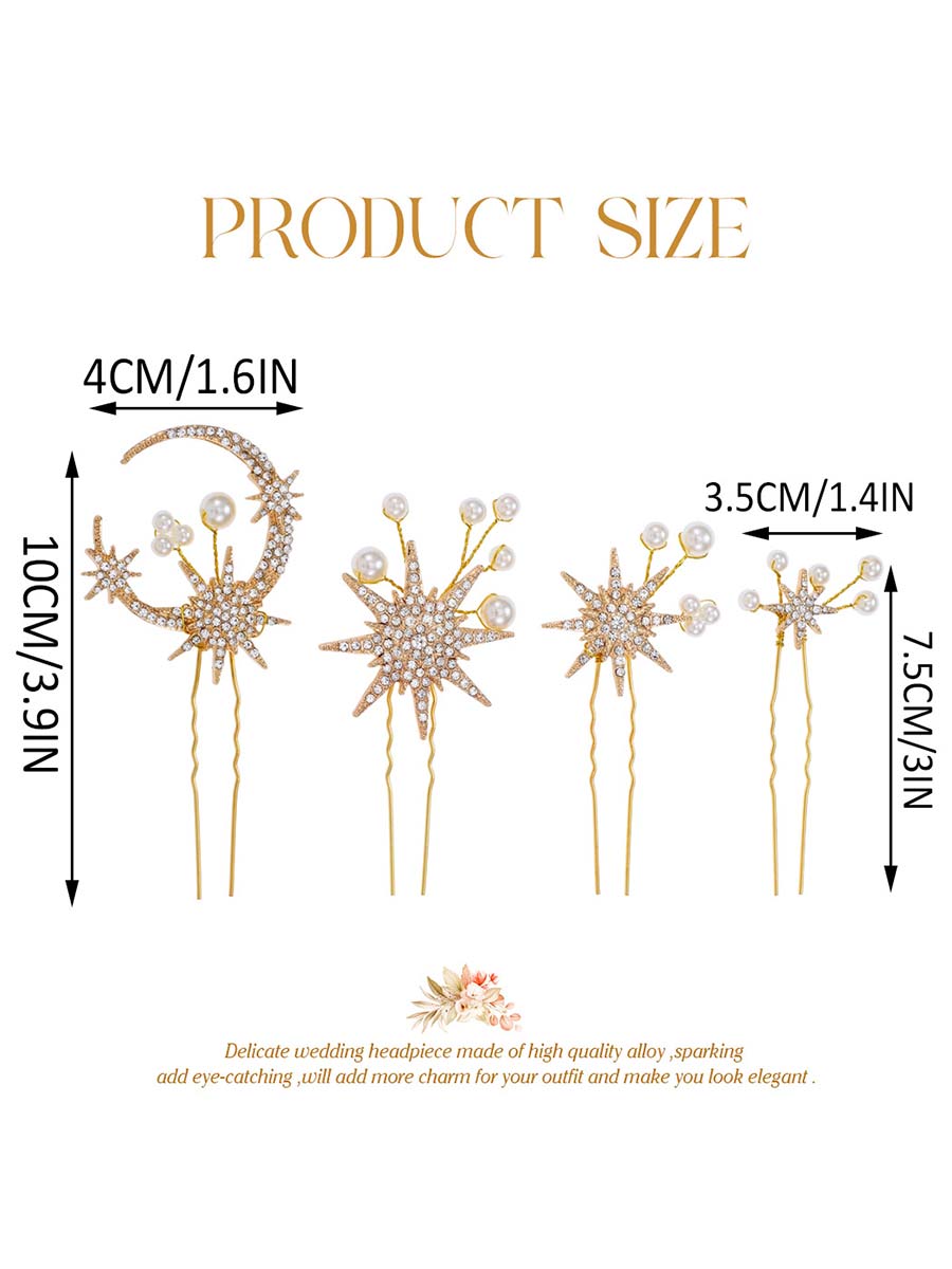 4-Pack Star Moon Pearl Rhinestone Hair Accessories